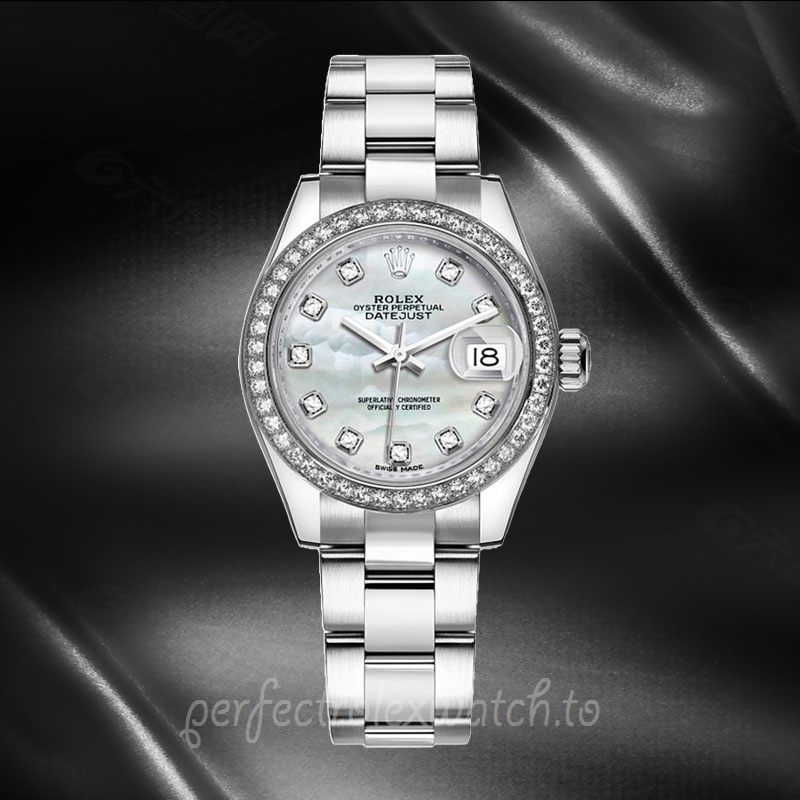 Rolex Datejust Ladies 28mm m279384rbr-0012 Silver-tone Mother of Pearl ...